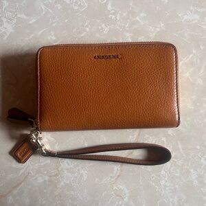 Coach Tan Leather Double Wristlet